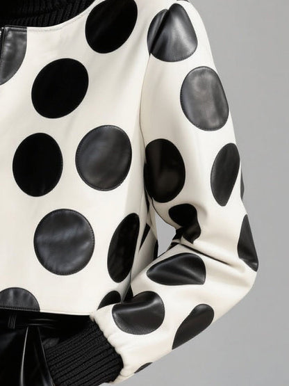 Zipper Split-Joint Polka-Dot Long Sleeves Round-neck Jackets&Coats