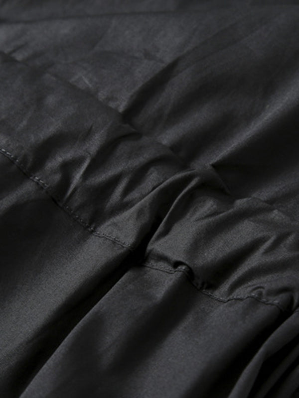 Loose Short Sleeves Contrast Color Drawstring Printed Tied Waist Lapel Midi Dresses Shirt Dress