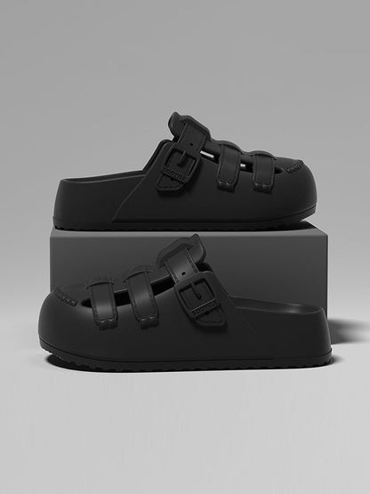 Hollow Round-Toe Split-Joint Platform Shoes Sandals