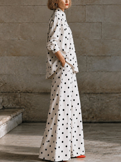 Polka-Dot Contrast Color Asymmetric Loose Long Sleeves Stand Collar Blouses&shirts Tops