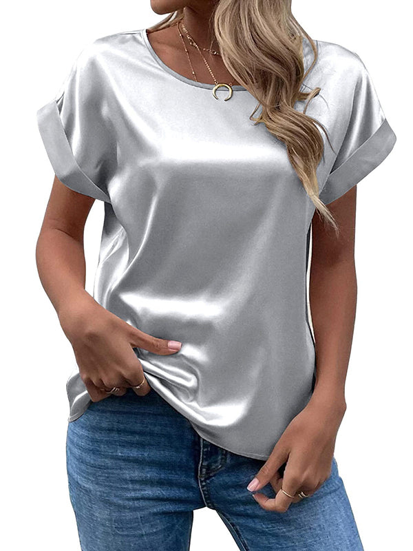 Loose Short Sleeves Solid Color Round-Neck T-Shirts Tops LIGHT GRAY