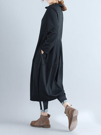 Casual Loose Plus Size Solid Color Hooded Midi Dresses