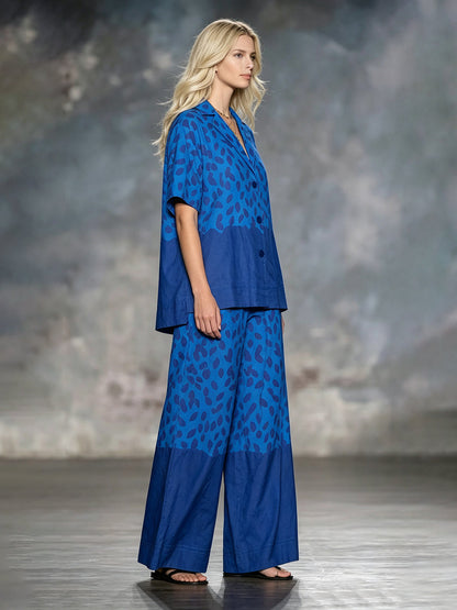 Printed Contrast Color Wide Leg Loose Trousers Pants