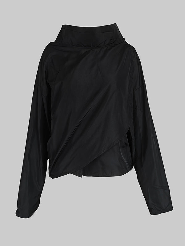 Solid Color Loose Long Sleeves Stand Collar Outerwear Jackets&Coats