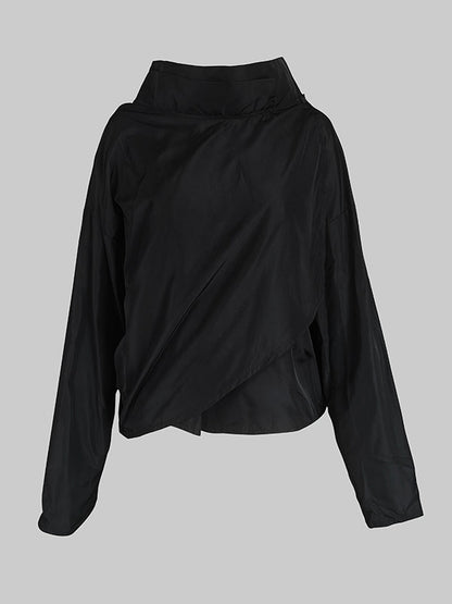 Solid Color Loose Long Sleeves Stand Collar Outerwear Jackets&Coats