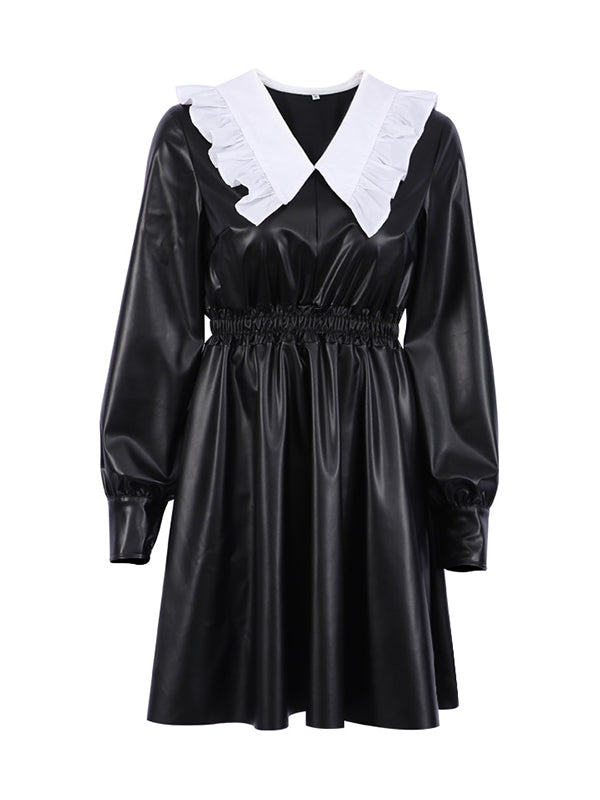 Mini-robes à manches bouffantes amples, élastiques, plissées, fendues, col Claudine 