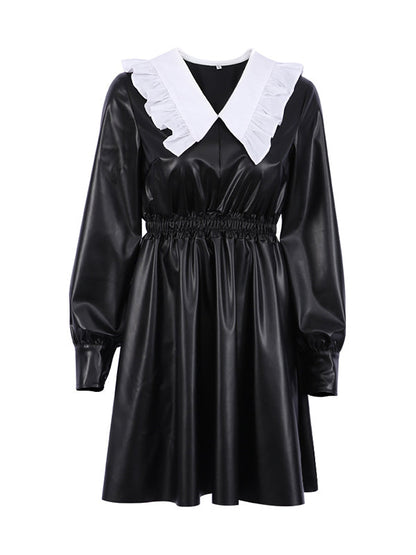 Mini-robes à manches bouffantes amples, élastiques, plissées, fendues, col Claudine 