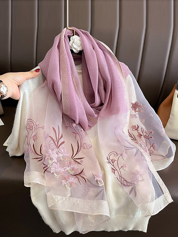 Embroidered Keep Warm Shawl&Scarf PURPLE One_size