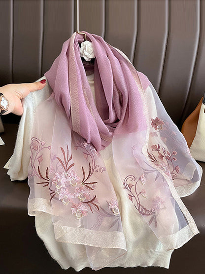 Embroidered Keep Warm Shawl&Scarf PURPLE One_size