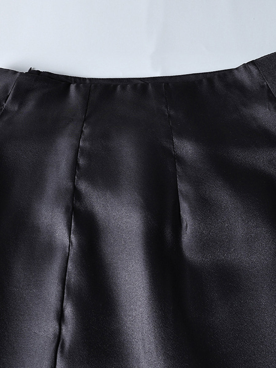 Elasticated Waist High Waisted Layered See-Through Solid Color Split-Joint Skirts Bottoms