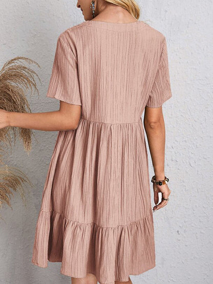 A-Linie Locker Plissee Einfarbig Split-Joint V-Ausschnitt Minikleider 