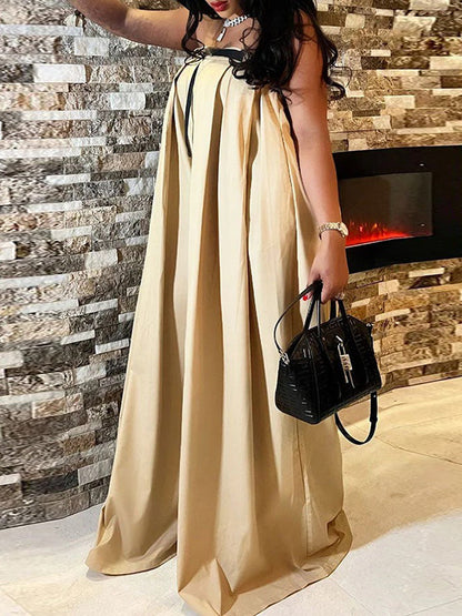 Loose Sleeveless Belted Pleated Pockets Solid Color Tube Jumpsuits
