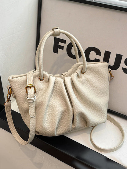 Pleated Solid Color Zipper Crossbody Bags Handbags