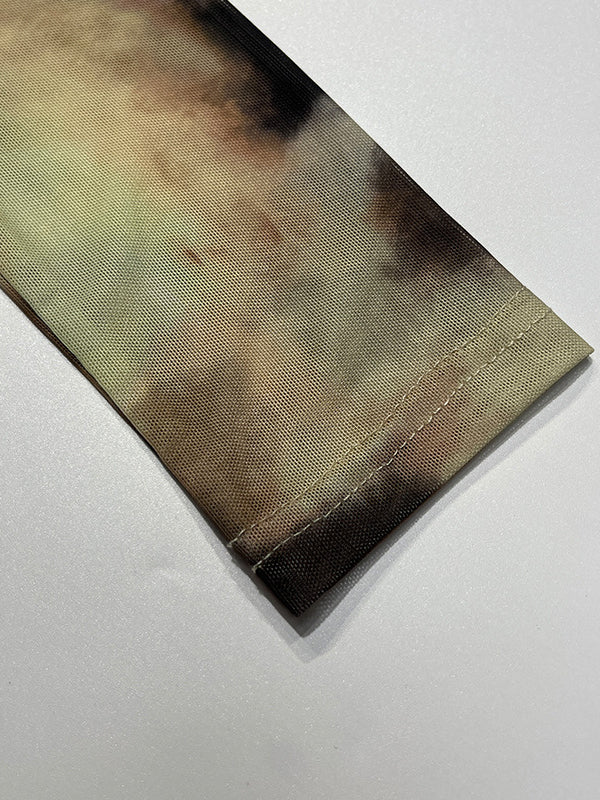 Long Sleeves Skinny Pleated Split-Joint Tie Dye Off-The-Shoulder T-Shirts Tops