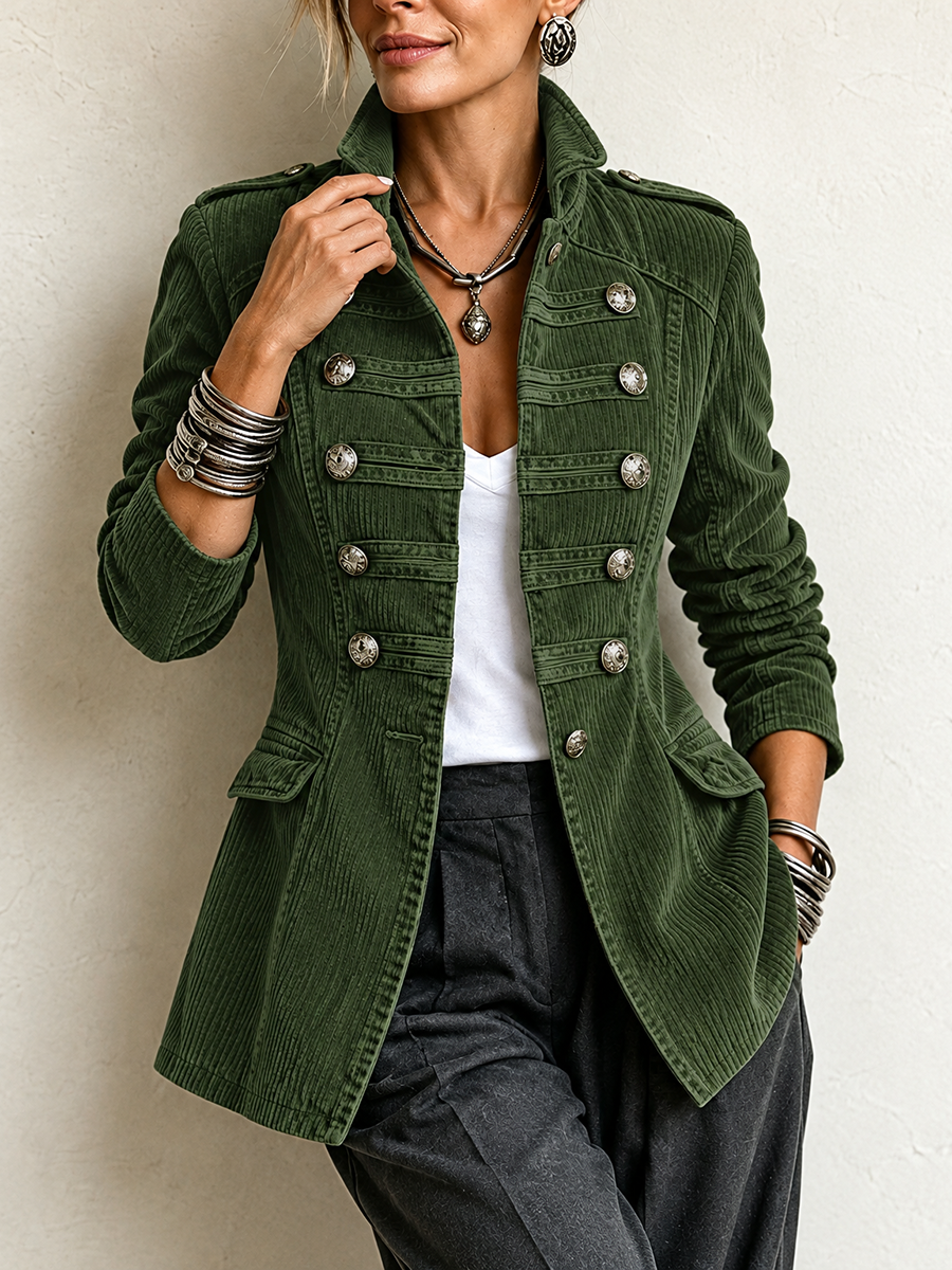 Split-Joint Solid Color Buttoned Long Sleeves Stand Collar Outerwear