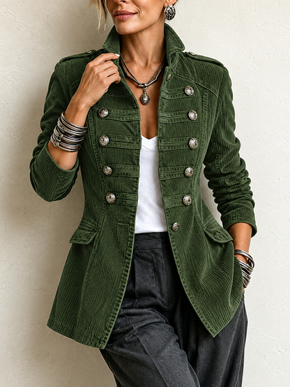 Split-Joint Solid Color Buttoned Long Sleeves Stand Collar Outerwear