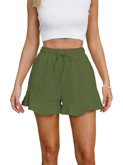 Loose Wide Leg Drawstring Elasticity Solid Color Split-Joint Shorts