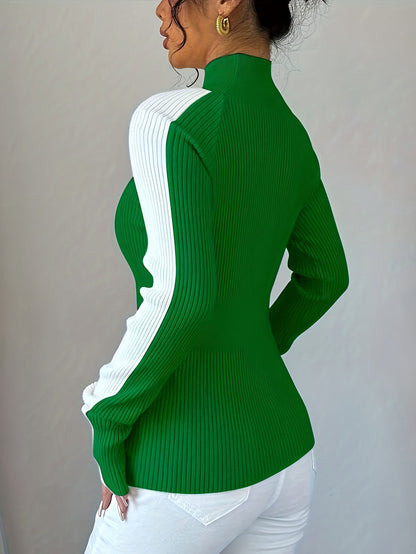 Contrast Color Skinny Long Sleeves High-neck Sweater Tops Pullovers