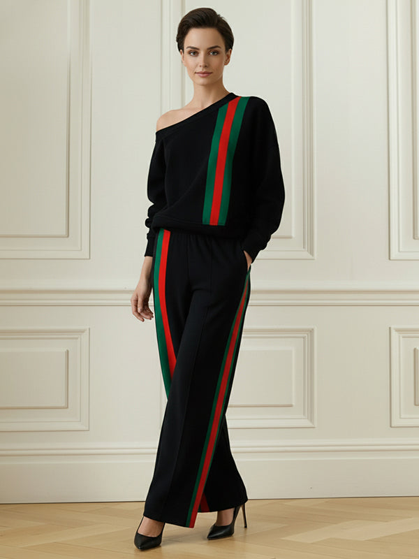 Loose Wide Leg Contrast Color Pockets Split-Joint Pants