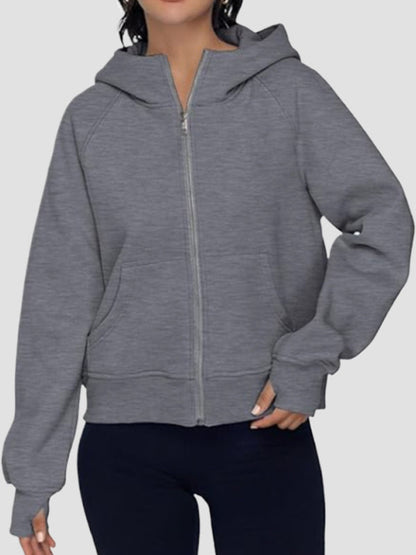 Vestes à capuche, manches longues, poches, couleur unie, fermeture éclair, vêtements d'extérieur 