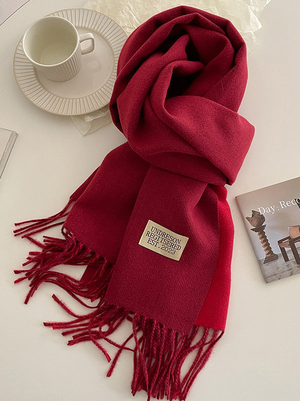 Keep Warm Tasseled Shawl&Scarf BURGUNDY One_size
