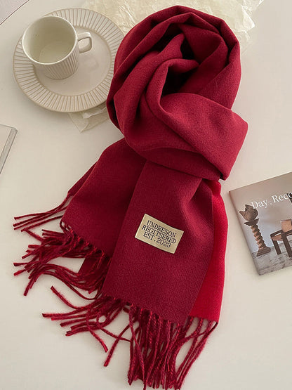 Keep Warm Tasseled Shawl&Scarf BURGUNDY One_size