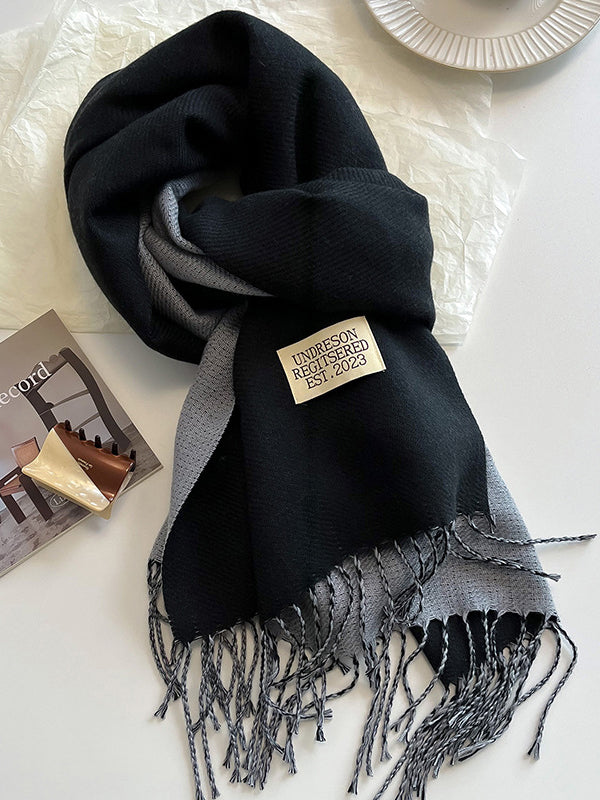 Keep Warm Tasseled Shawl&Scarf BLACK GREY One_size