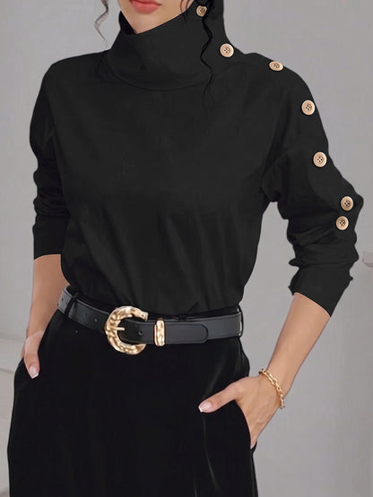 Split-Joint Solid Color Buttoned Long Sleeves Adjustable Straps Blouses&shirts Tops