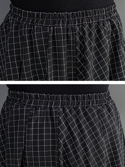 Loose Irregular Clipping Plaid Asymmetric Elasticity Skirts Bottoms