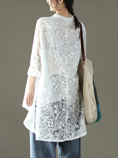 Vintage Loose Embroidered Lace Hollow Blouse
