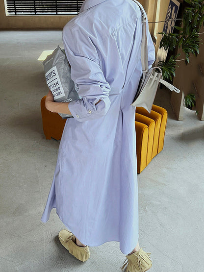 Long Sleeves Loose Asymmetric Solid Color Lapel Shirt Dress