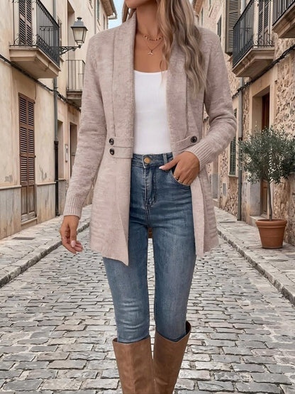 Solid Color Buttoned Loose Long Sleeves Collarless Cardigan Tops