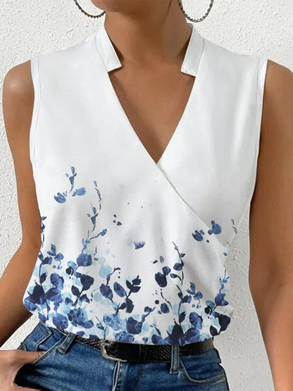 Haut ample à col en V et imprimé floral, grande taille 