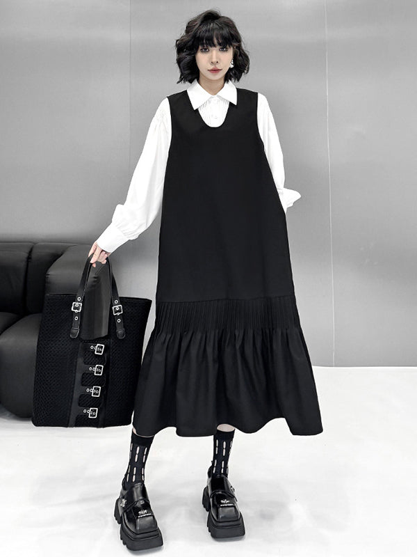 Long Sleeves Loose Buttoned Pleated Solid Color Polo Blouses&Shirts Tops