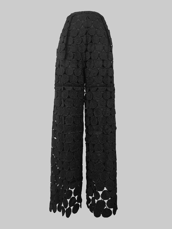 Solid Color Polka Dot Hollow Wide Leg High Waisted Trousers Pants