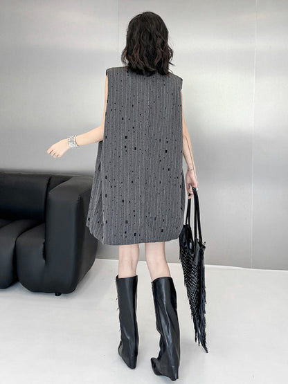 Loose Sleeveless Striped Lapel Vest Top