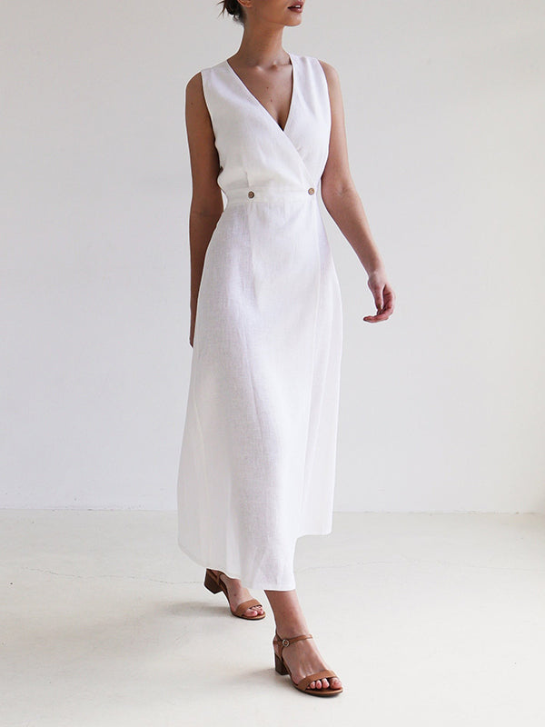 Loose Sleeveless Split-Joint V-Neck Maxi Dresses