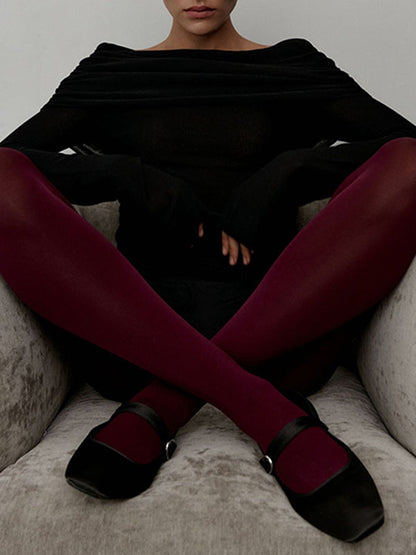 Long Sleeves Loose Solid Color Off-The-Shoulder Pullovers Sweater Tops