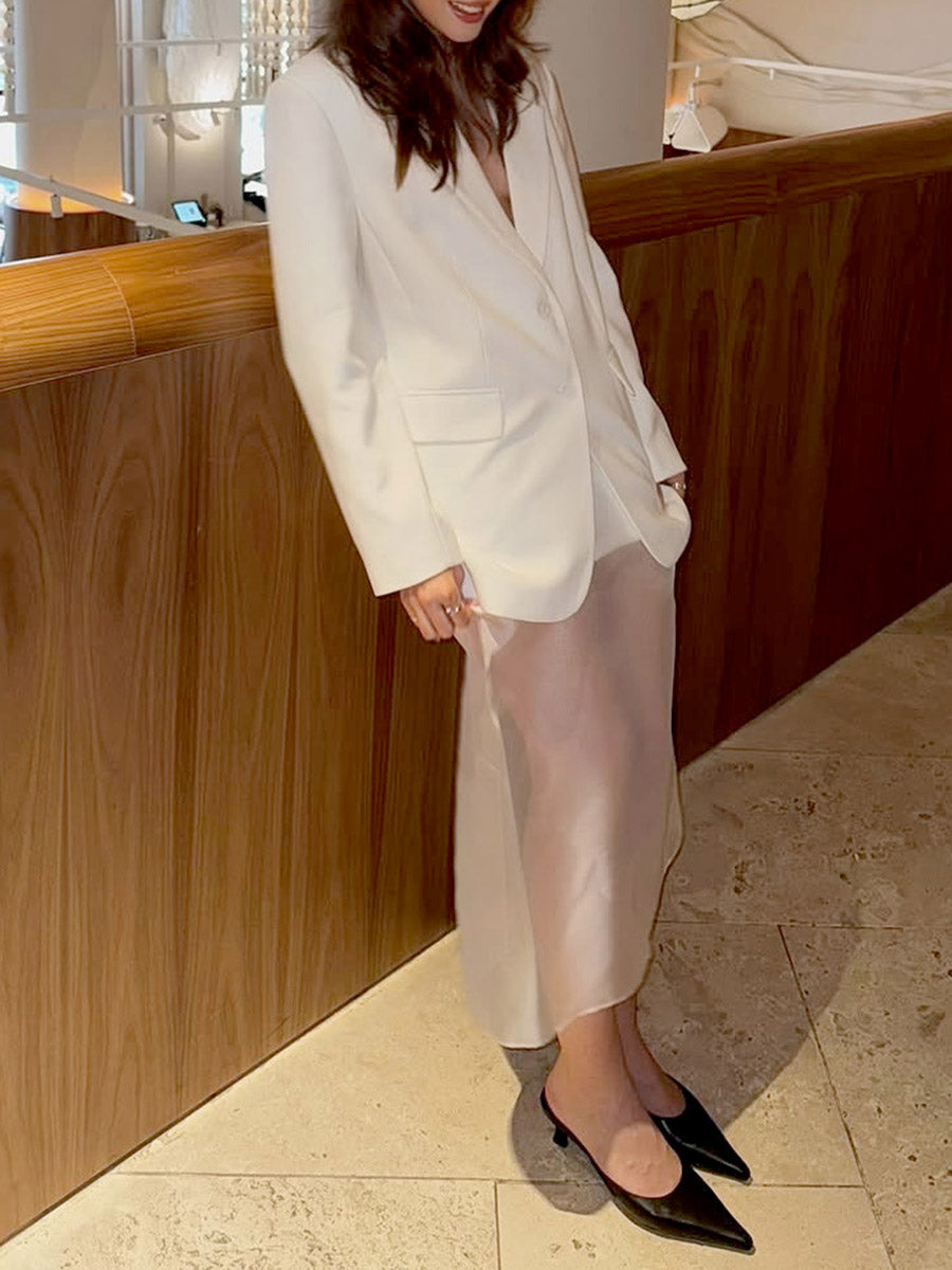 Elasticated Waist High Waisted Layered See-Through Solid Color Split-Joint Skirts Bottoms