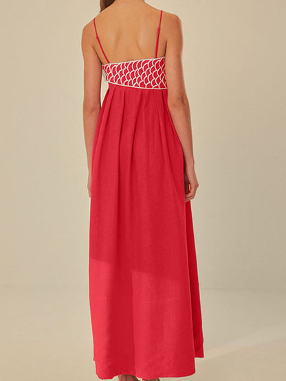 Marisol | Women's Embroidered Spaghetti Strap Maxi Shift Dress