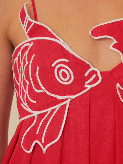 Marisol | Women's Embroidered Spaghetti Strap Maxi Shift Dress