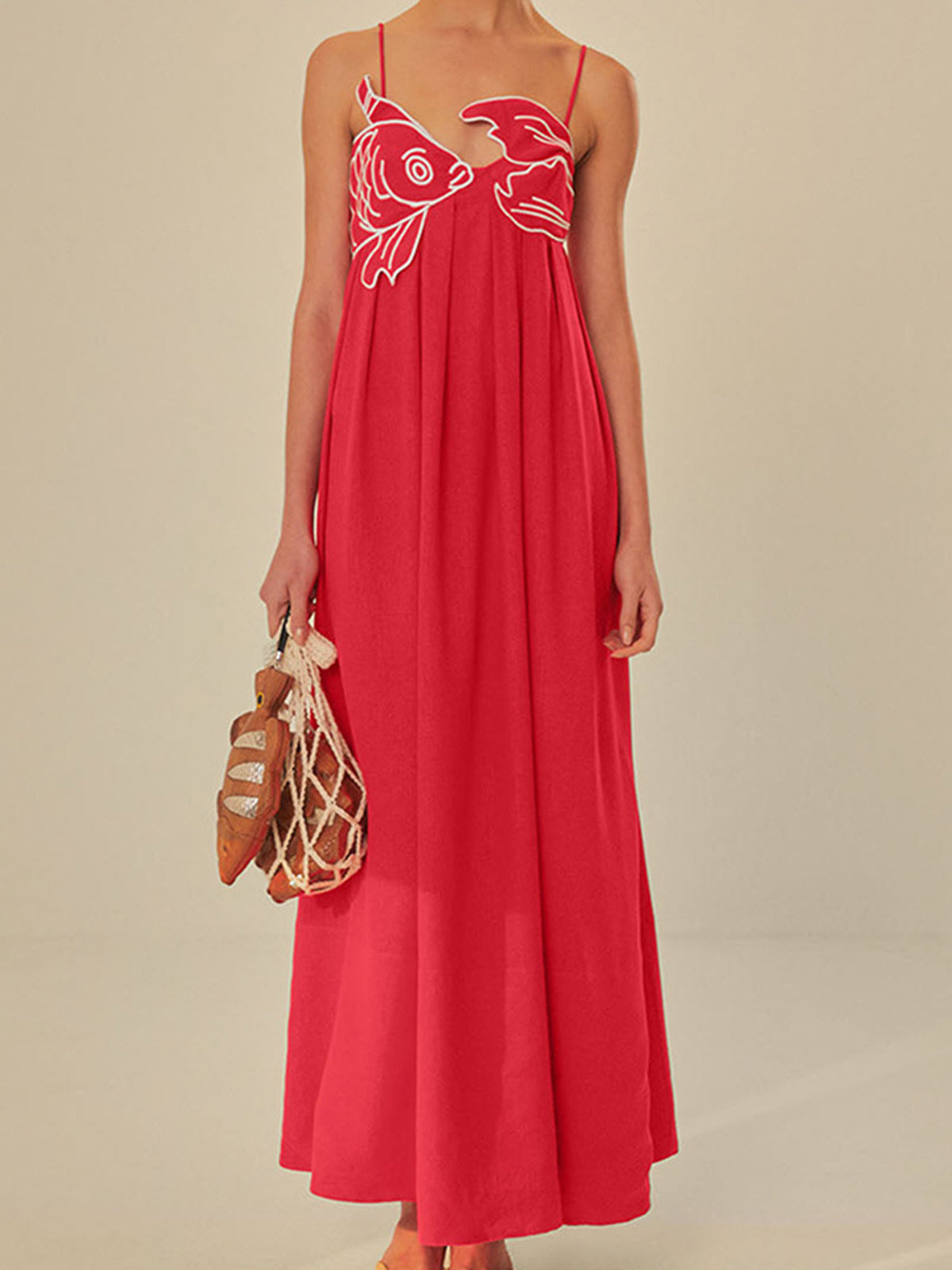 Marisol | Women's Embroidered Spaghetti Strap Maxi Shift Dress