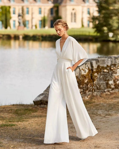 Esmeralda | Women's V-Neck Wide Leg Jumpsuit