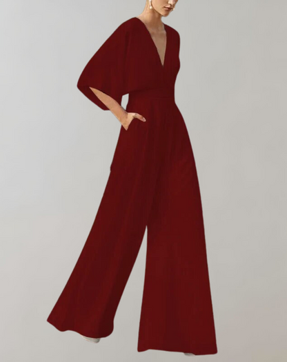 Esmeralda | Women's V-Neck Wide Leg Jumpsuit