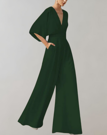 Esmeralda | Women's V-Neck Wide Leg Jumpsuit