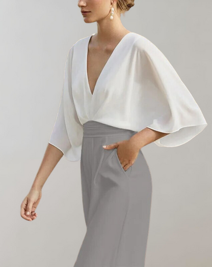 Esmeralda | Women's V-Neck Wide Leg Jumpsuit