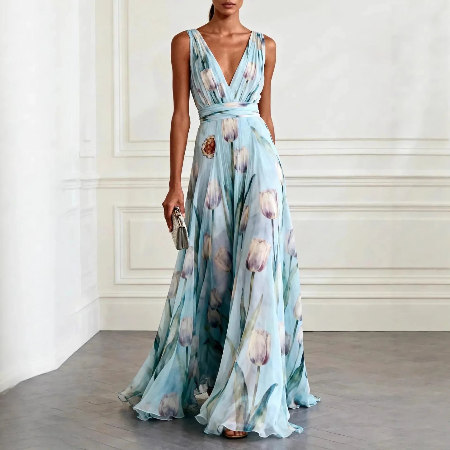 Evelina | Women's V-Neck Floral Maxi Dress