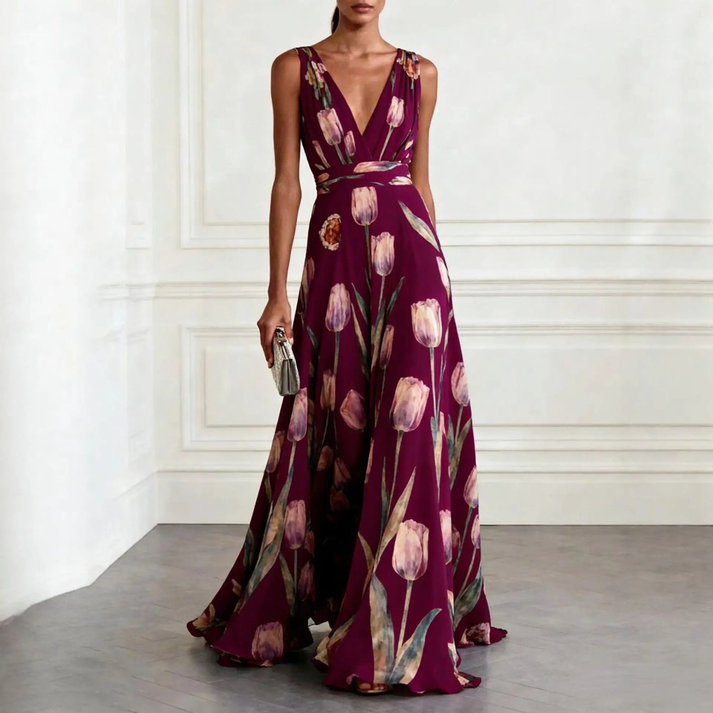 Evelina | Women's V-Neck Floral Maxi Dress