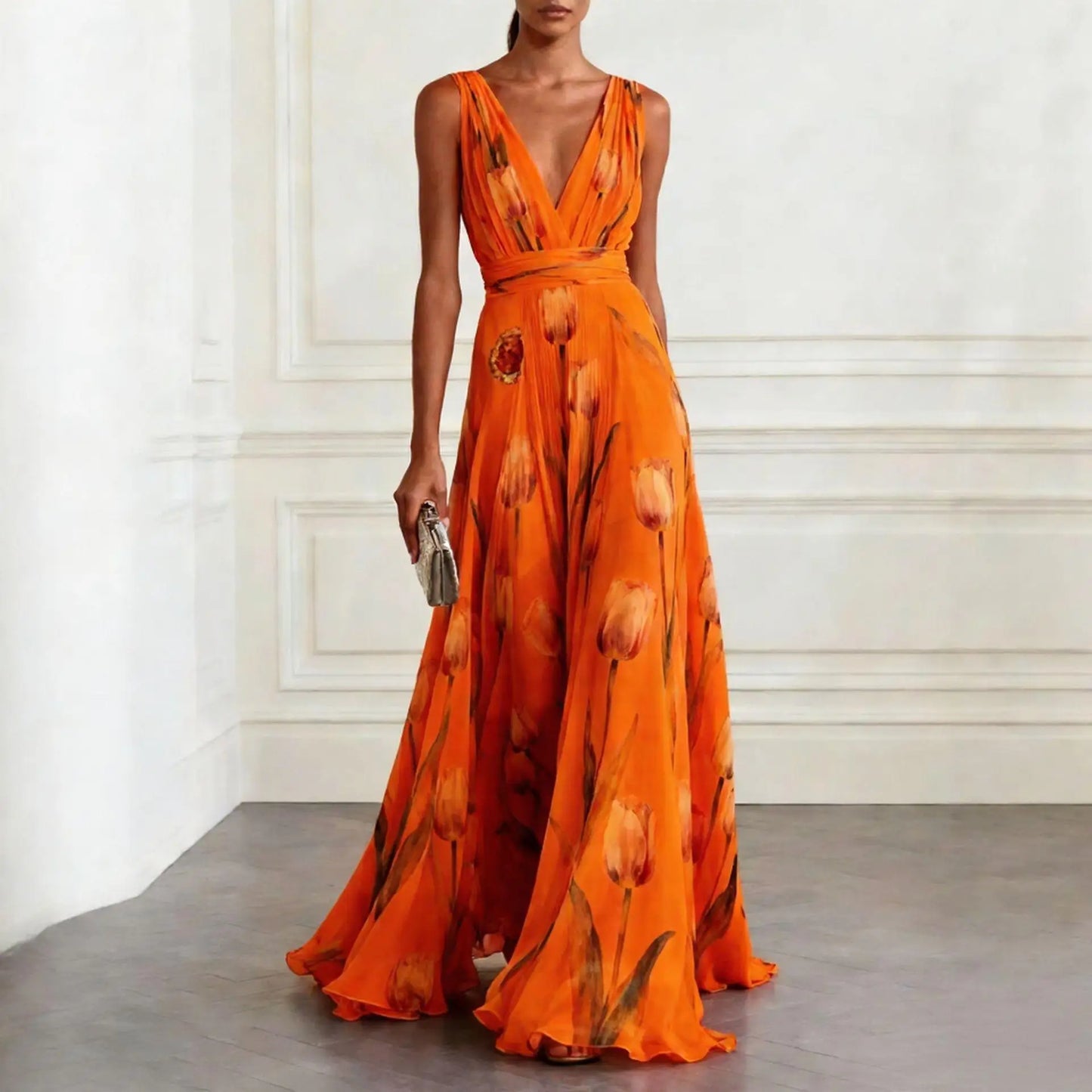 Evelina | Women's V-Neck Floral Maxi Dress
