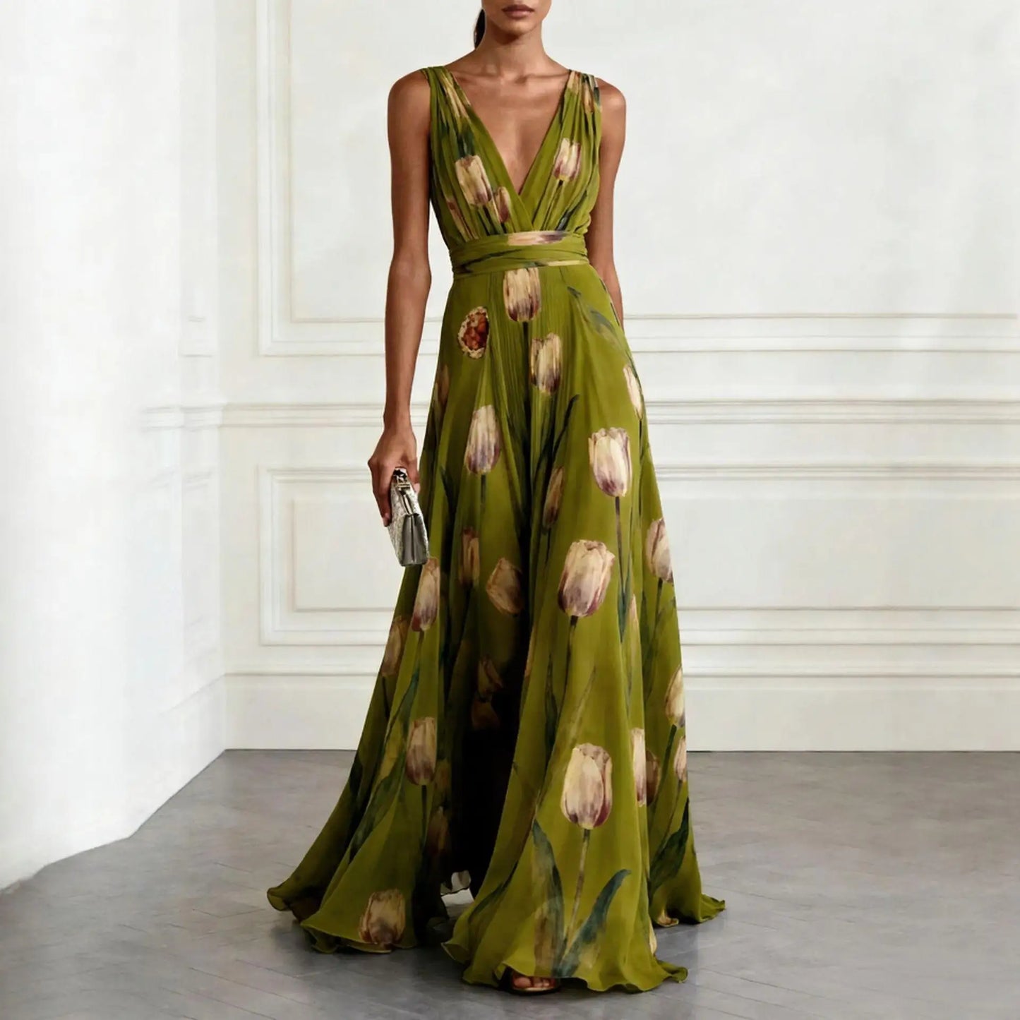 Evelina | Women's V-Neck Floral Maxi Dress